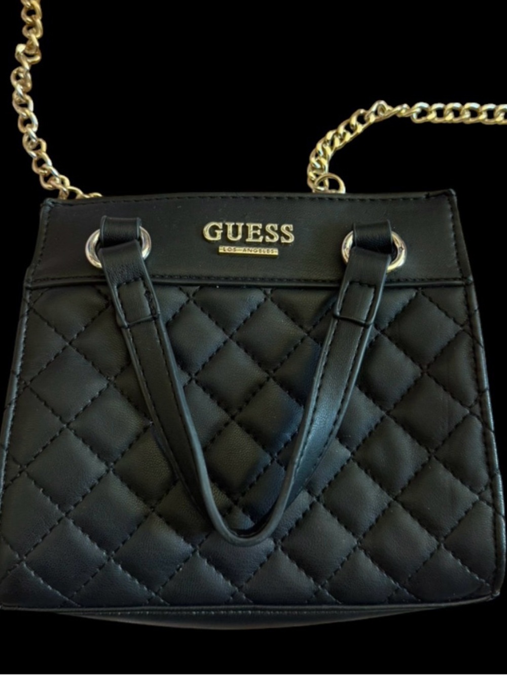 Mini GUESS Black Quilted Chain-Handle Crossbody Bag